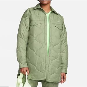 Nike Sportswear Essential Quilted Trench Coat Shirt Jacket Collar Green Large